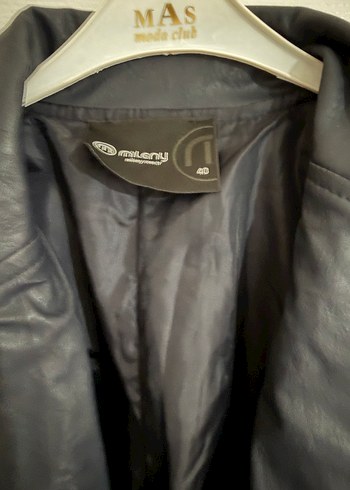 Lacivert Deri Midi trençkot - Görsel 3