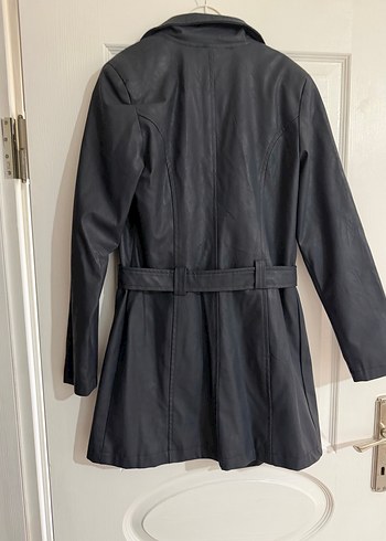 Lacivert Deri Midi trençkot - Görsel 5