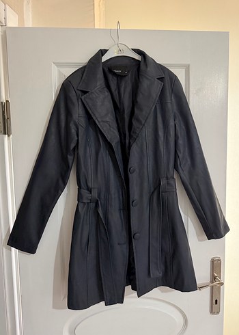 Lacivert Deri Midi trençkot - Görsel 2