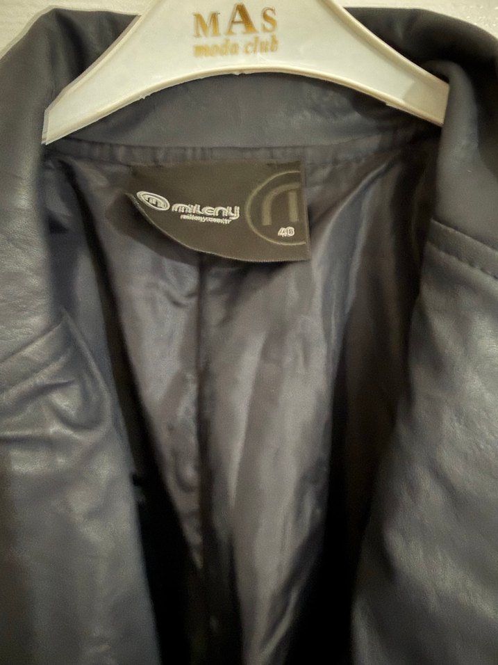 Lacivert Deri Midi trençkot - Görsel 3