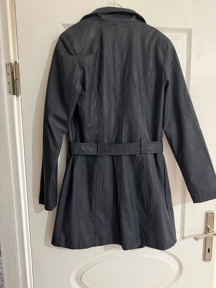 Lacivert Deri Midi trençkot - Görsel 5