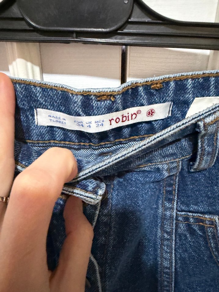 Düğmeli Çizgili Mavi Mini Kot Etek - Görsel 3