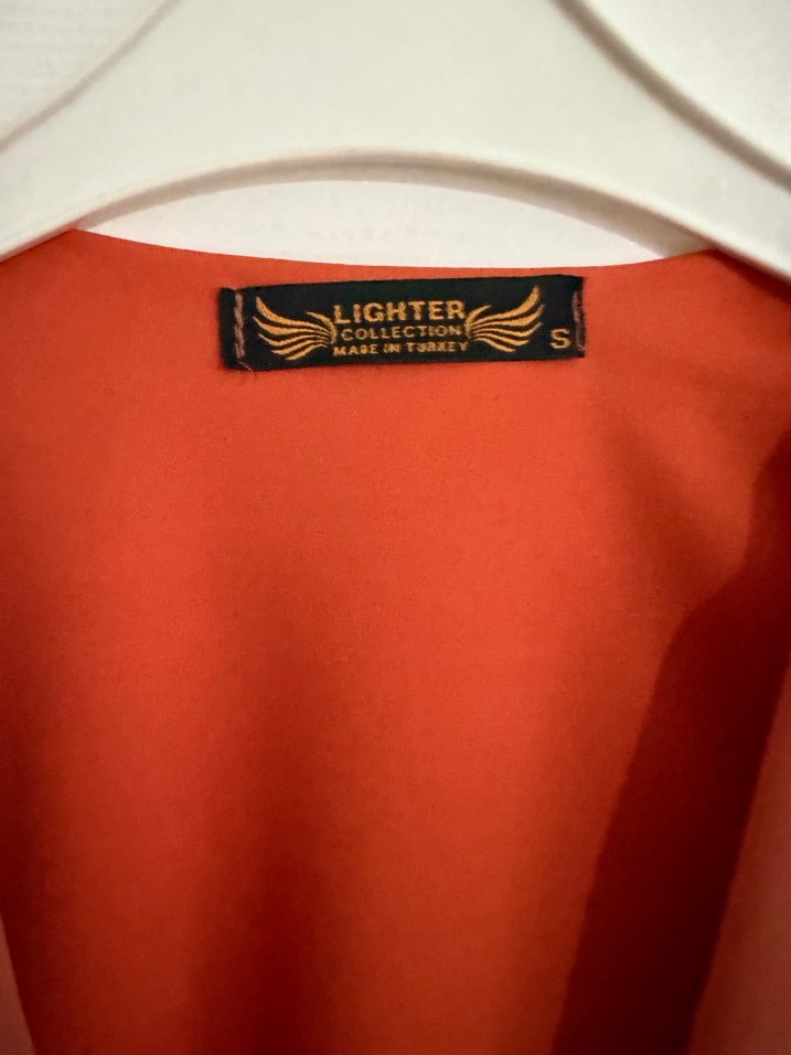 Somon rengi Uzun Kollu V Yakalı Salaş Elbise - Görsel 3