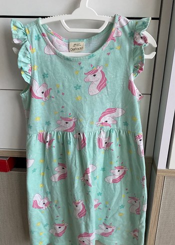 Defacto Mint Yesili Unicornlu Kiz Cocuk Elbisesi