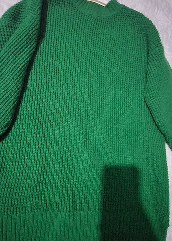 Kadın Yeşil Triko Bisiklet Yaka Kazak - Görsel 2