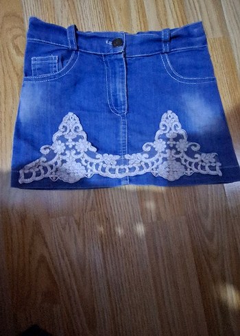 Düğmeli Parlak Mavi Kız Kot Etek - Görsel 2