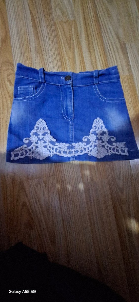 Düğmeli Parlak Mavi Kız Kot Etek - Görsel 2