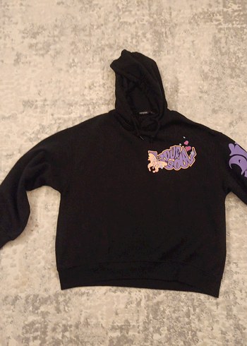 Kadın Mor Baskılı Kapüşonlu Sweatshirt