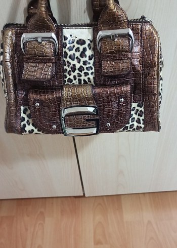 Kahverengi Leopar Desenli Deri Kadın Çanta
