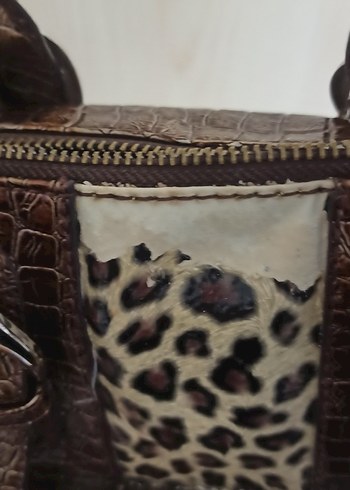  Beden Kahverengi Leopar Desenli Deri Kadın Çanta