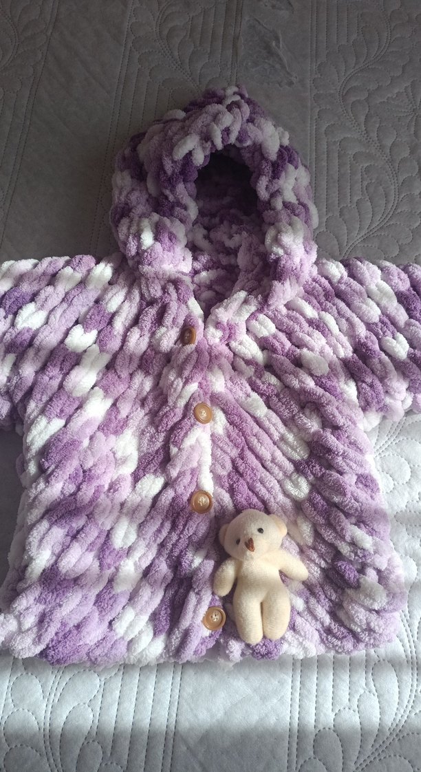 Kapüşonlu Mor Bebek Kız Hırka - Görsel 3