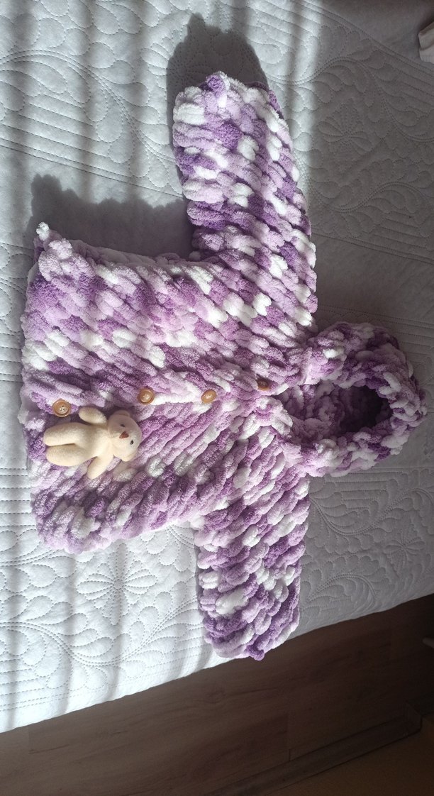 Kapüşonlu Mor Bebek Kız Hırka - Görsel 2