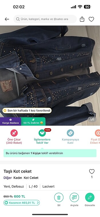 Kot ceket taslı