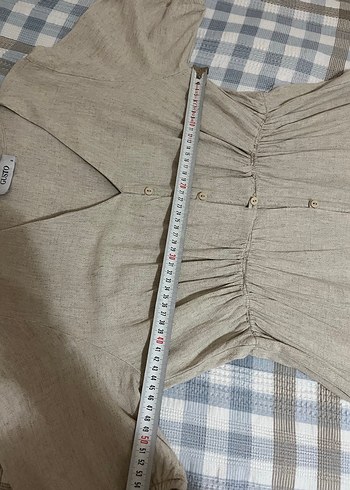 s Beden ten rengi Renk V Yaka Kısa Kollu Midi Keten Elbise