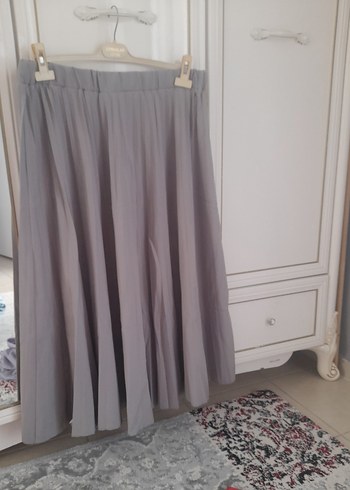 Gri Pilili Uzun Keten Etek