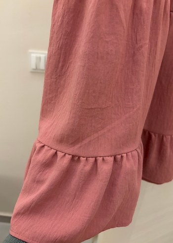 Pembe V Yaka Fırfırlı Midi Elbise - Görsel 3