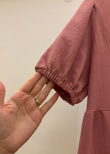 Pembe V Yaka Fırfırlı Midi Elbise - Görsel 4