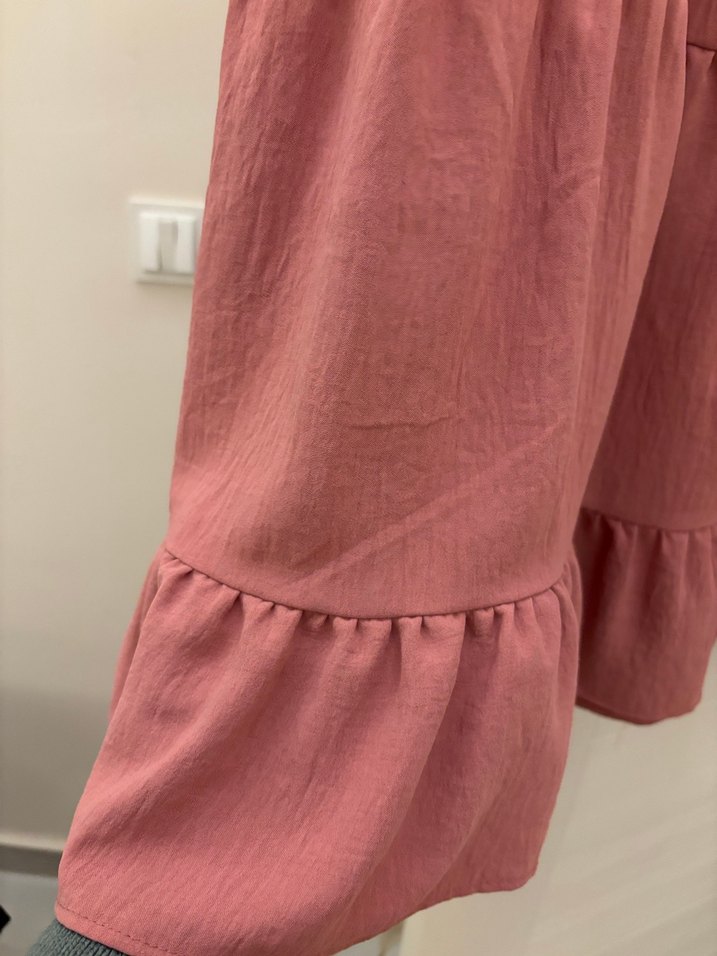 Pembe V Yaka Fırfırlı Midi Elbise - Görsel 3