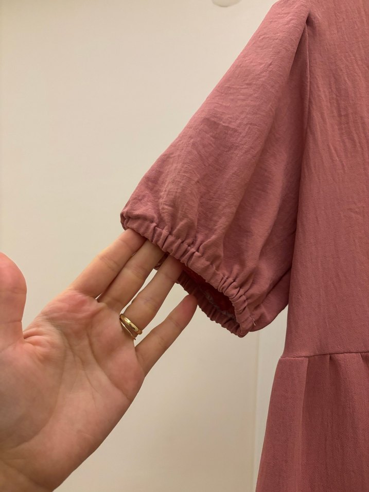 Pembe V Yaka Fırfırlı Midi Elbise - Görsel 4