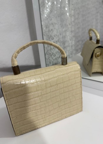 Bej Deri Yılan Desenli Kadın Çanta - Görsel 2