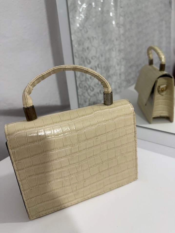 Bej Deri Yılan Desenli Kadın Çanta - Görsel 2