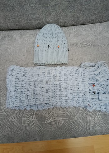 Gri Triko Bere ve Atkı Seti - Görsel 5