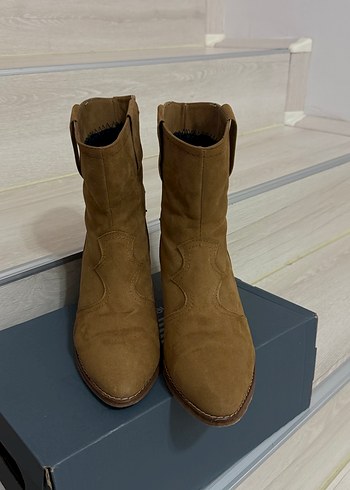 Süet Kahverengi Kadın Botları Blok Topuk - Görsel 4