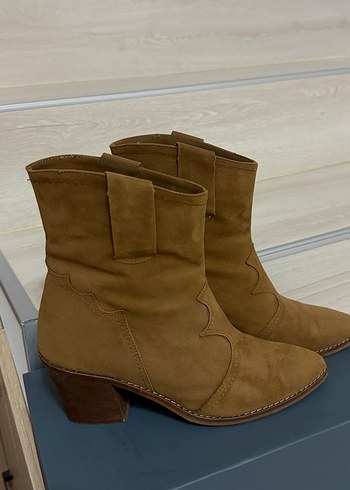 Süet Kahverengi Kadın Botları Blok Topuk - Görsel 7