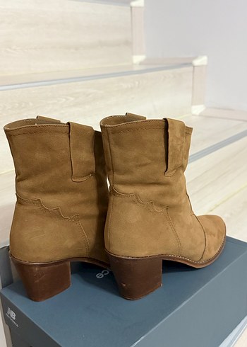 Süet Kahverengi Kadın Botları Blok Topuk - Görsel 6