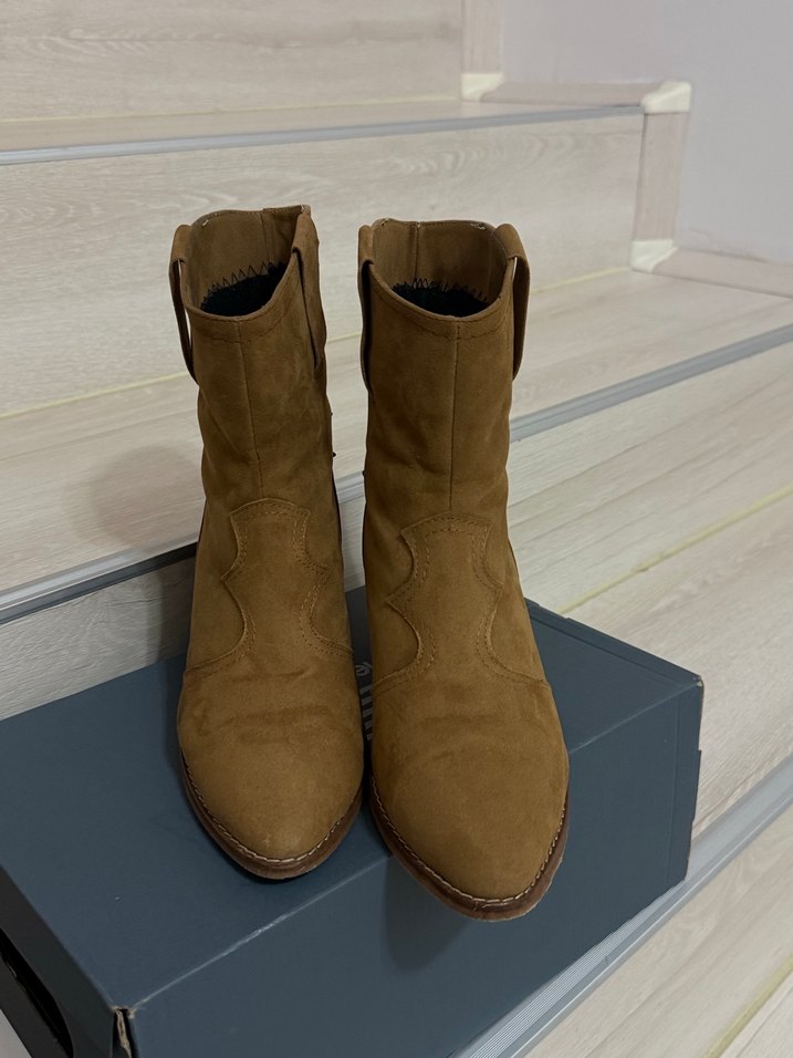 Süet Kahverengi Kadın Botları Blok Topuk - Görsel 4