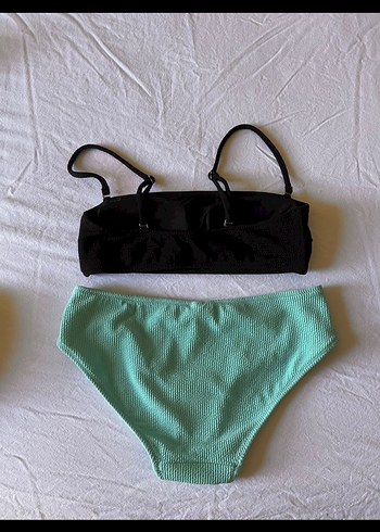 İnce Askılı Siyah Üst ve Turkuaz Mini Bikini Altı - Görsel 2