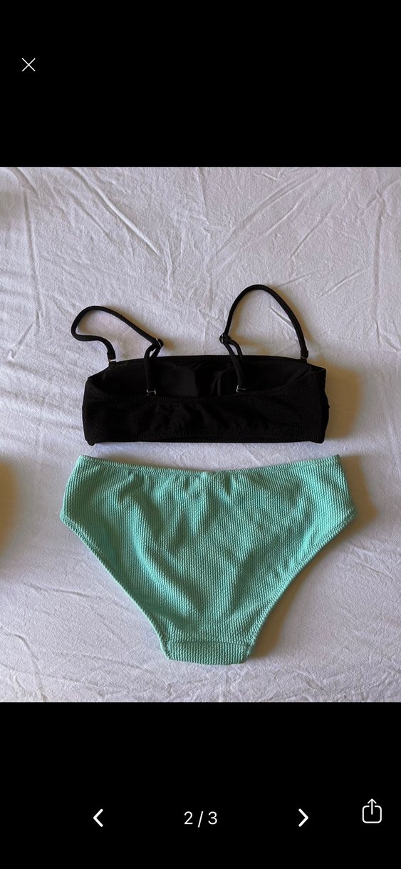 İnce Askılı Siyah Üst ve Turkuaz Mini Bikini Altı - Görsel 2