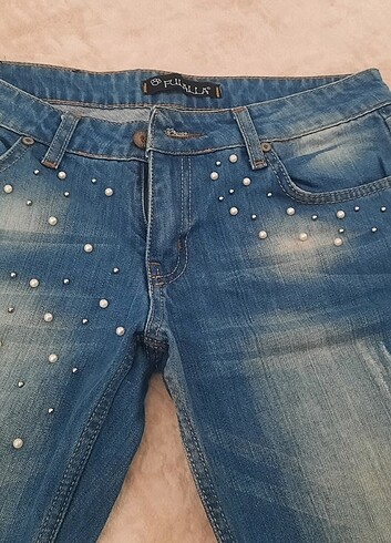 İncı zımba detayli jean pantolon hafif düşük bel - Görsel 2