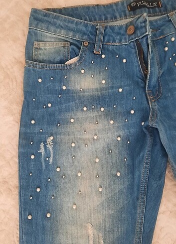 İncı zımba detayli jean pantolon hafif düşük bel - Görsel 3