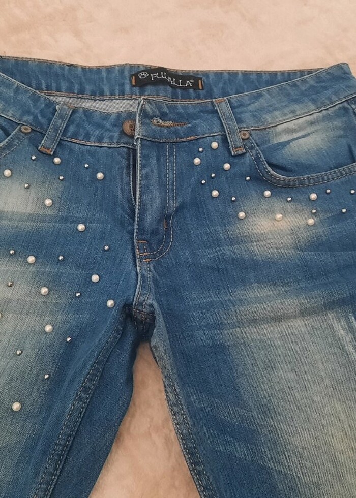 İncı zımba detayli jean pantolon hafif düşük bel - Görsel 2