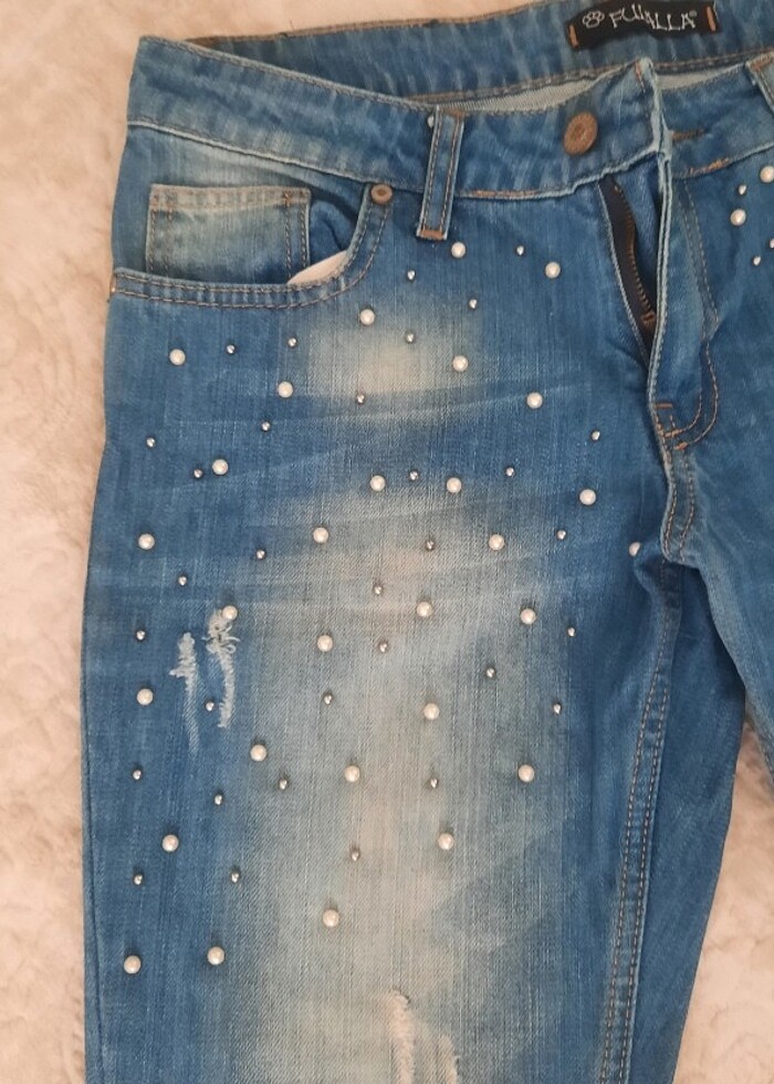 İncı zımba detayli jean pantolon hafif düşük bel - Görsel 3