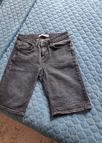 Koton Koyu Gri Denim Bermuda Sort