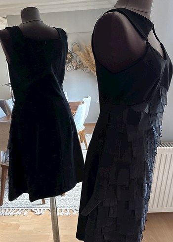 Siyah Pilili V Yaka Midi Gotik Elbise - Görsel 4