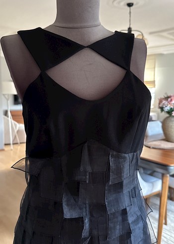 Siyah Pilili V Yaka Midi Gotik Elbise - Görsel 5