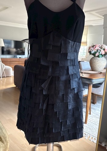 Siyah Pilili V Yaka Midi Gotik Elbise - Görsel 3