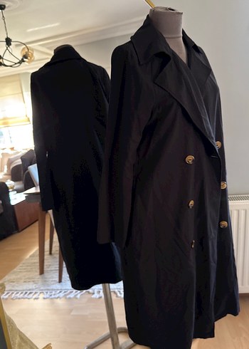 Siyah Kadın Uzun Düğmeli Trençkot - Görsel 5