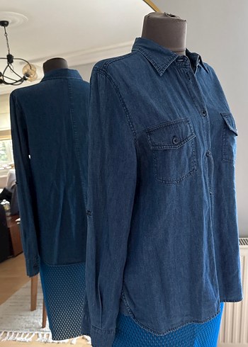 Lacivert Düğmeli Denim Kadın Gömlek - Görsel 5