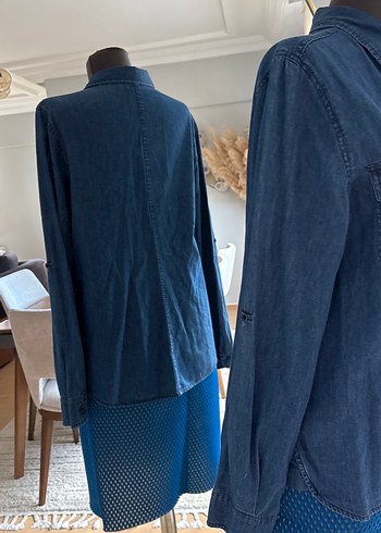 Lacivert Düğmeli Denim Kadın Gömlek - Görsel 4