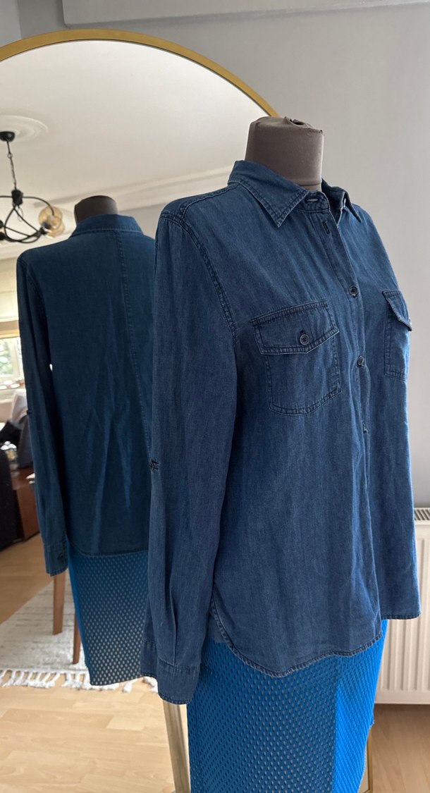 Lacivert Düğmeli Denim Kadın Gömlek - Görsel 5