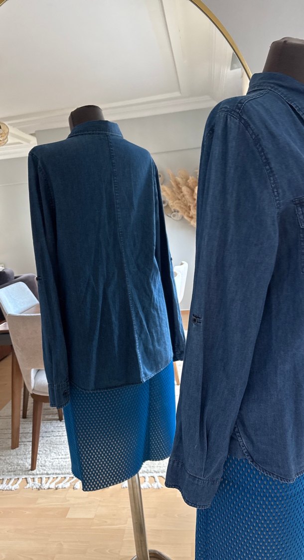 Lacivert Düğmeli Denim Kadın Gömlek - Görsel 4