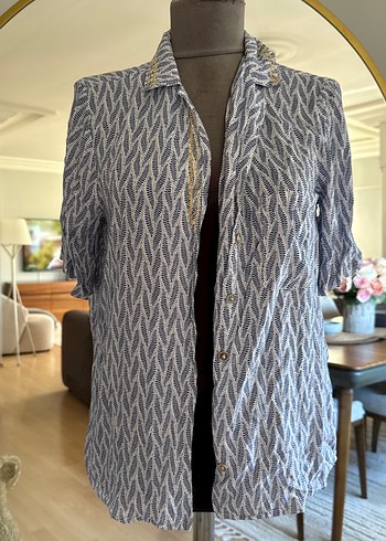 Gri Keten Bohem Kadın Gömlek - Görsel 3