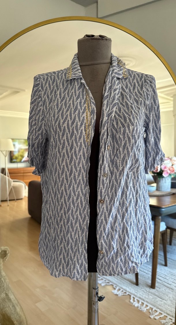 Gri Keten Bohem Kadın Gömlek - Görsel 3