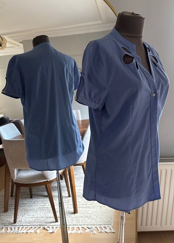 Düğmeli Lacivert Hamile Denim Bluz - Görsel 4