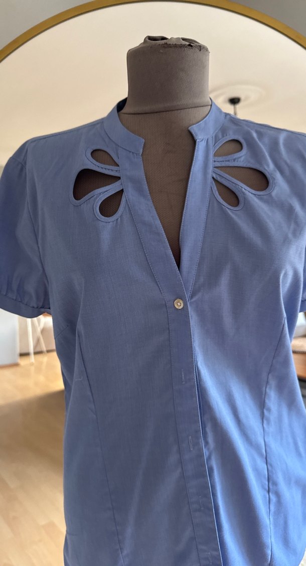 Düğmeli Lacivert Hamile Denim Bluz - Görsel 2