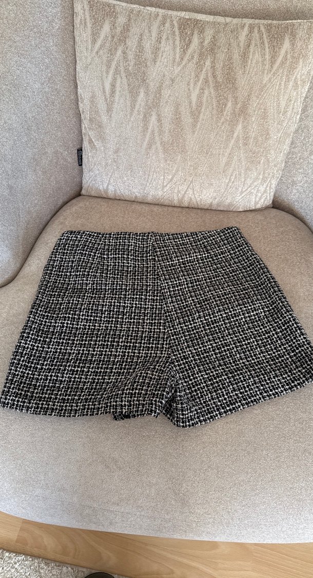 Düğmeli Gri Ekose Mini Etek - Görsel 3